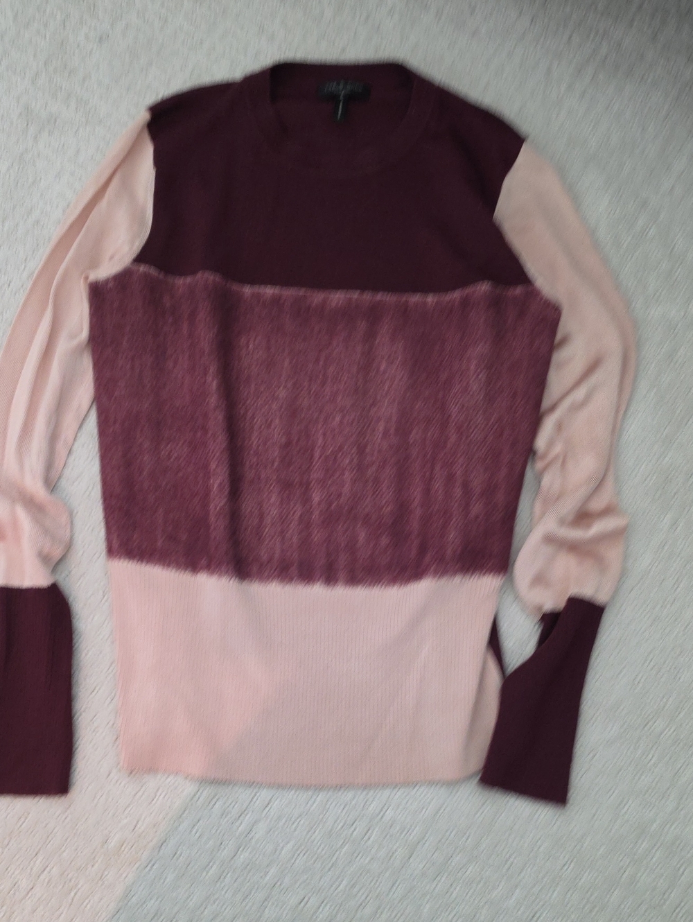 rag & bone Blush Pink and Burgundy Colorblock Crewneck Sweater